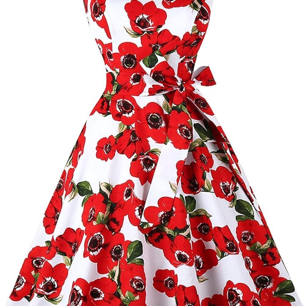 Vintage Women's Sleeveless Cocktail Dress with Pockets Size M Red Flower
